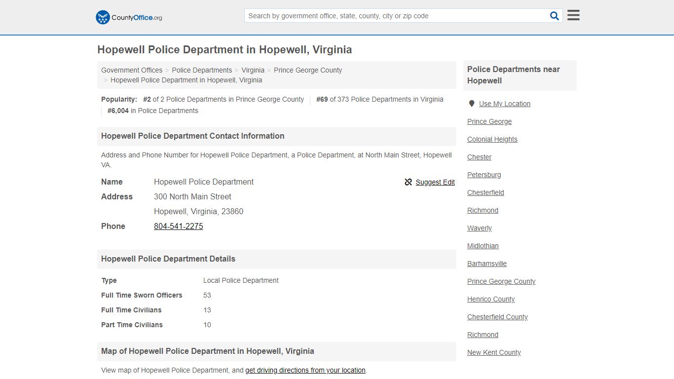 Hopewell Police Department - Hopewell, VA (Address and Phone)